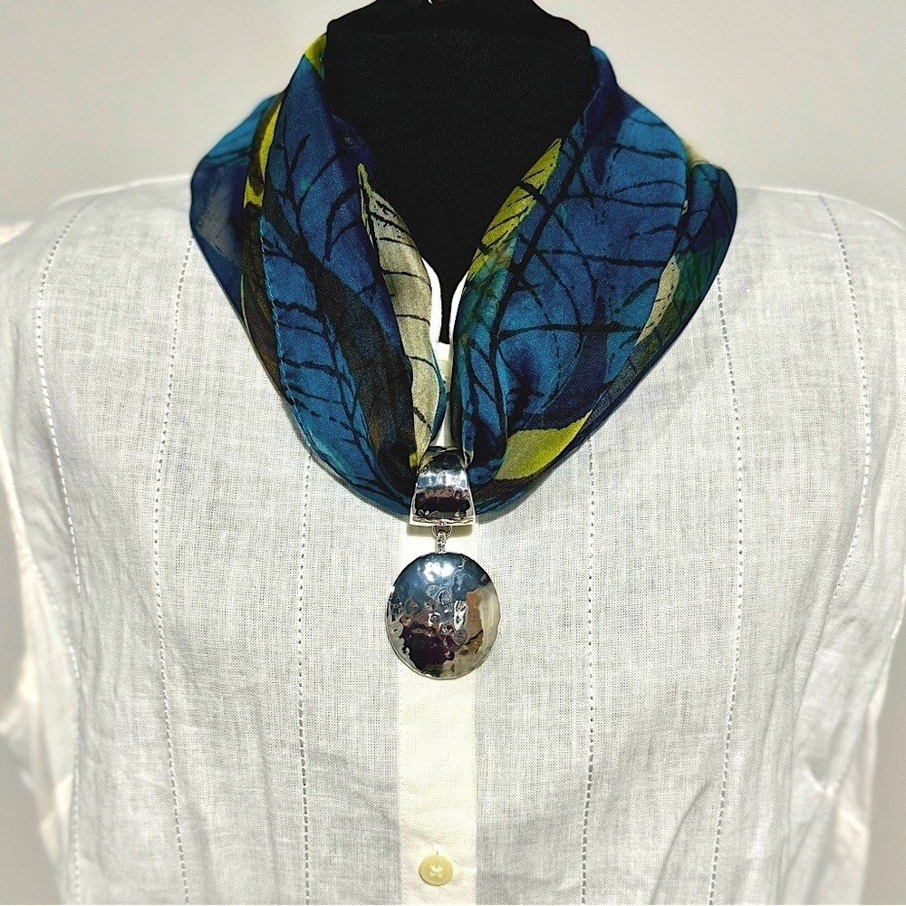 Christopher‎ & Banks Like New Colorful Leaves Scarf with Silver Scarf Pendant